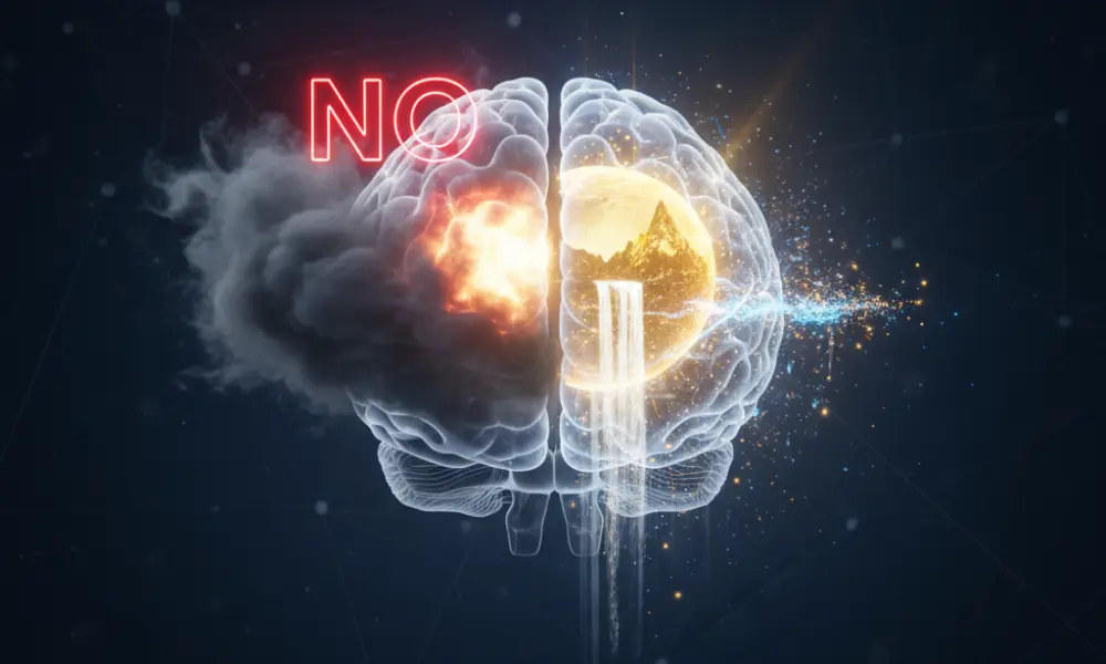 Imagem que representa como o cérebro processa primeiro a imagem visualizada, ignorando o comando de não.