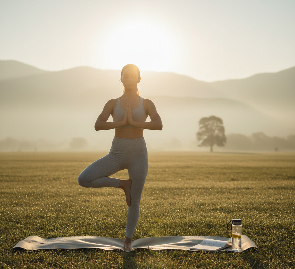 mulher fazendo yoga ao ar livre