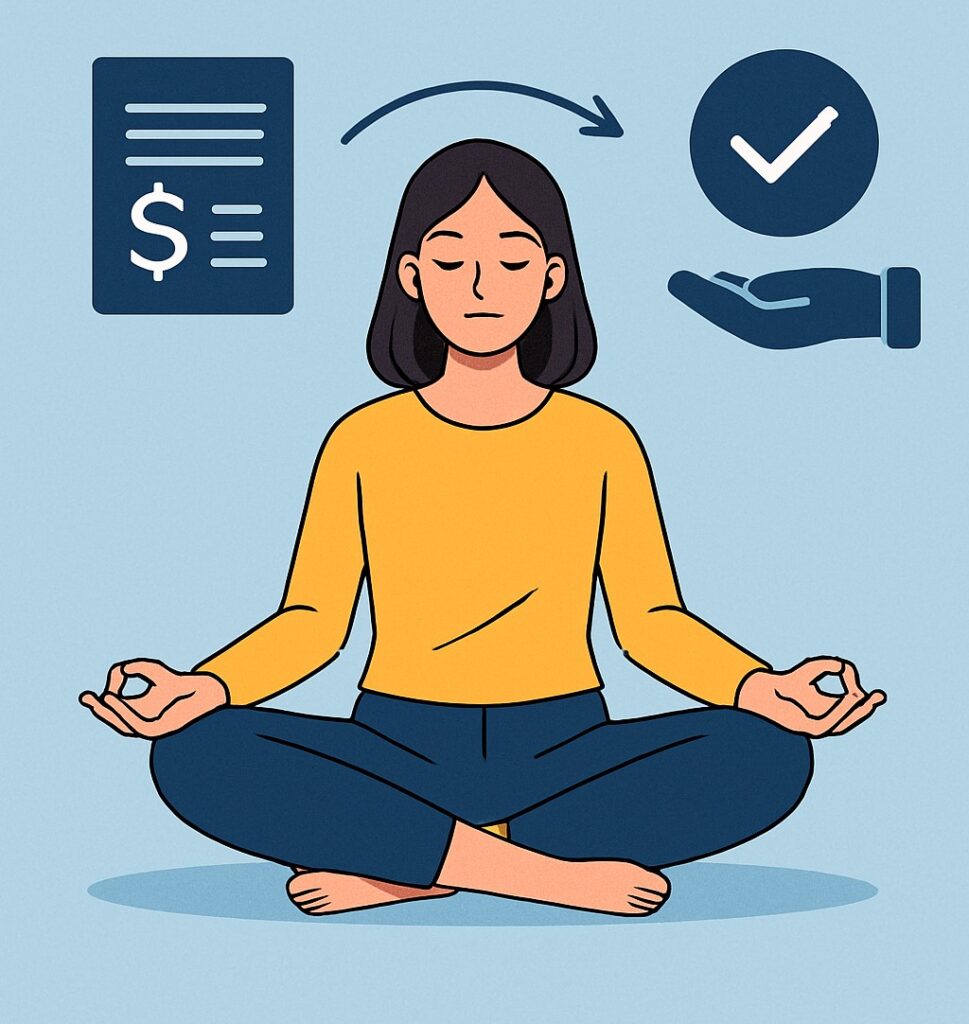 Visualização guiada para reduzir ansiedade financeira antes de negociar dívidas