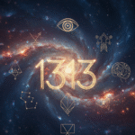 numero 1313 dourado em galaxia com simbolos da lei da atracao