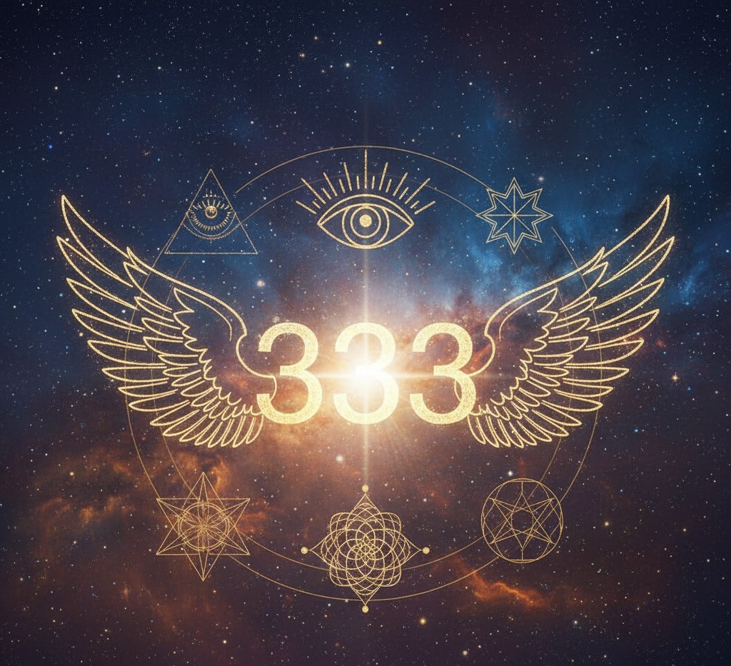 numero 333 divino com asas e luz celestial representando mensagem dos anjos