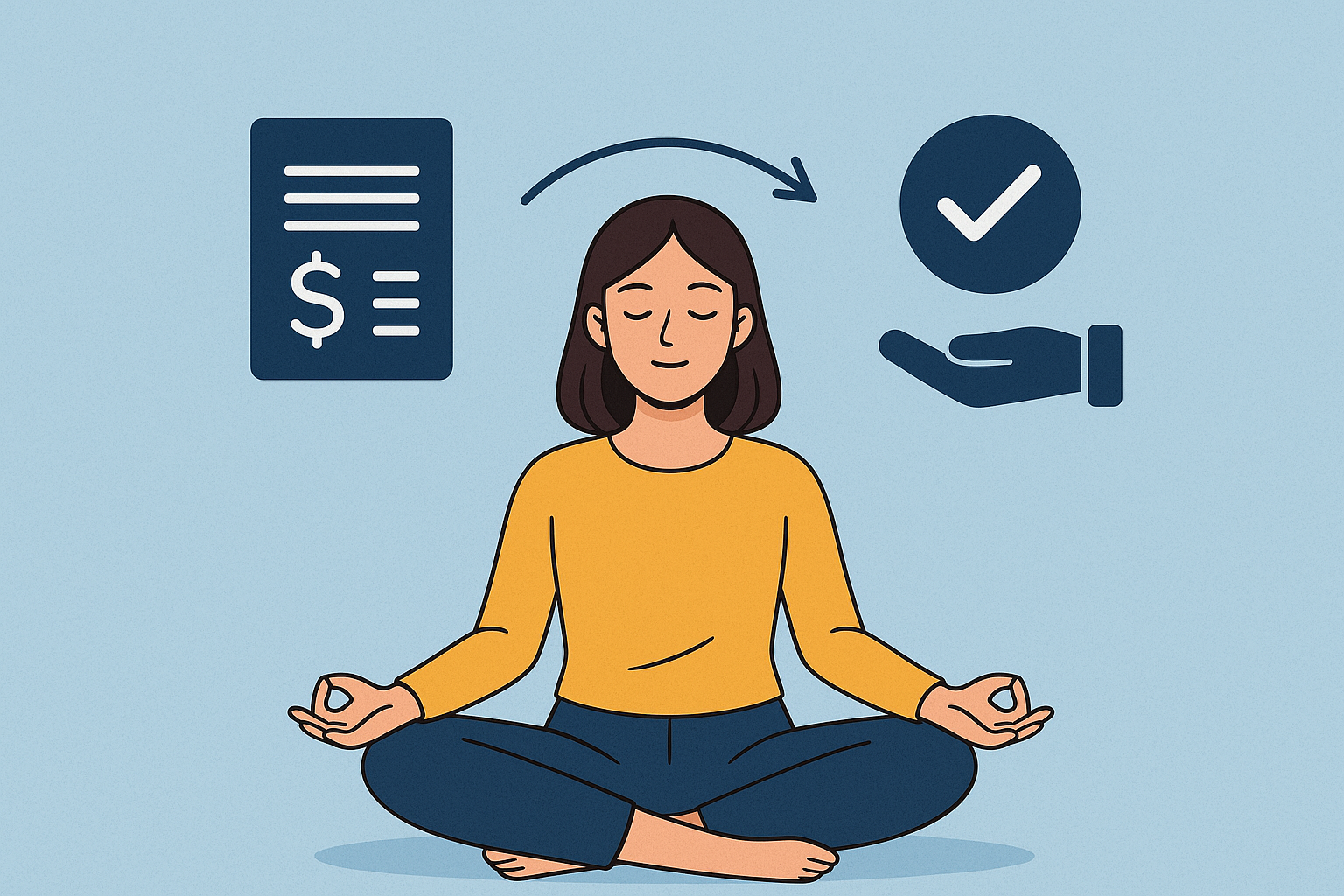 Mulher praticando visualização guiada para negociar dívidas sem vergonha